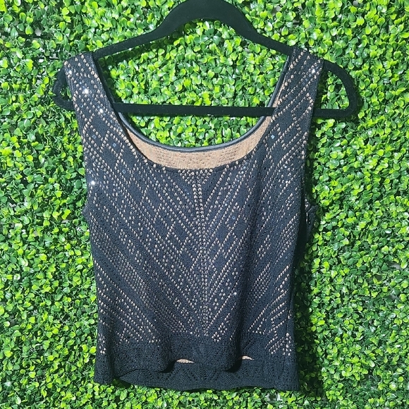 St. John Black Lace Tank Top Size 6 - Picture 1 of 16